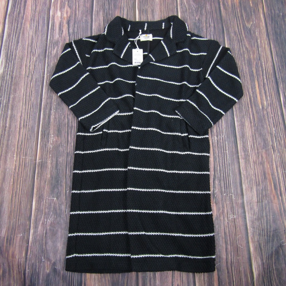 Marine Layer Birdseye Coat Women XS Black Striped Cotton Blend Long Jacket